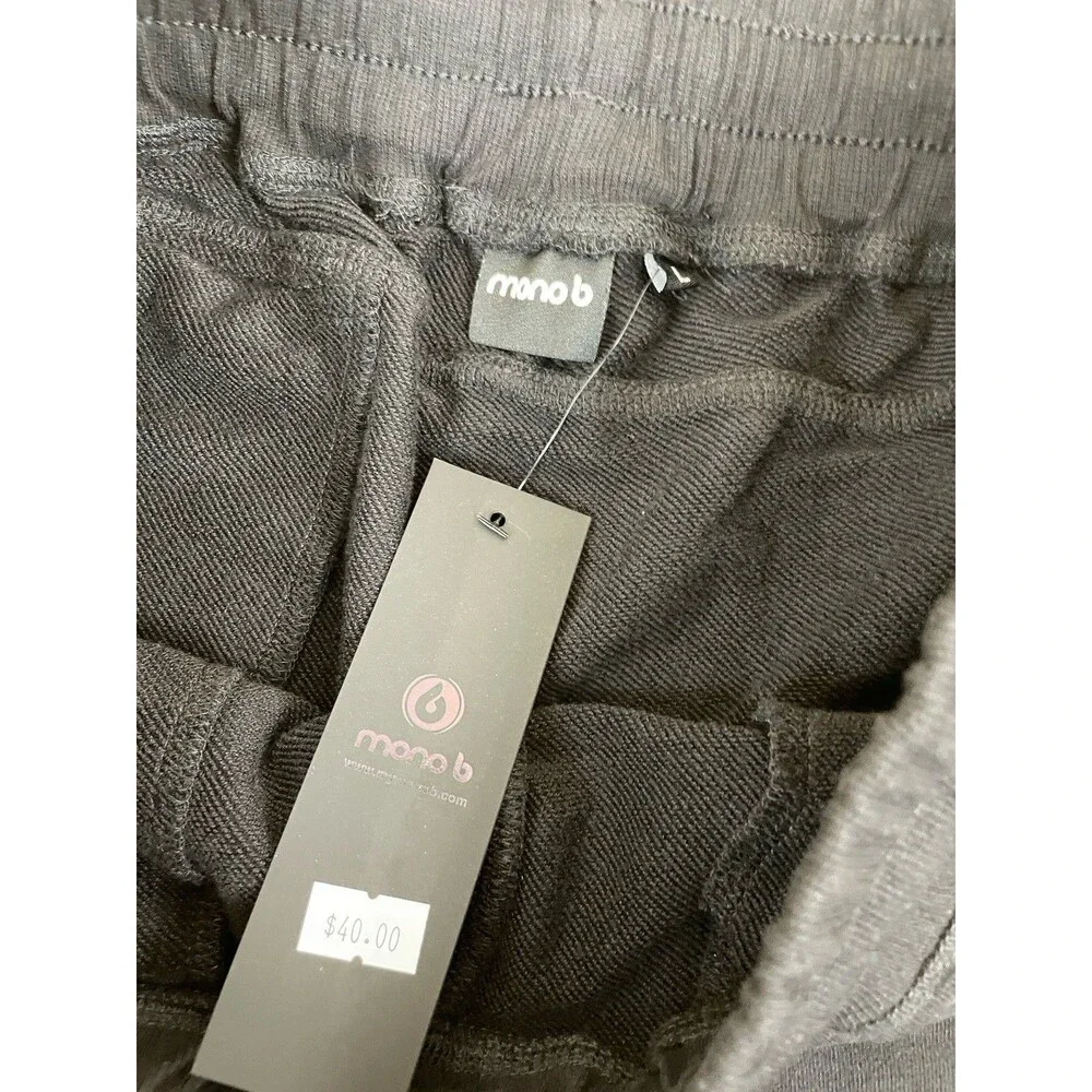 NWT Mono B Mens Size L Active Sweat Shorts Black Organic Cotton Blend Pull On - Picture 3 of 12